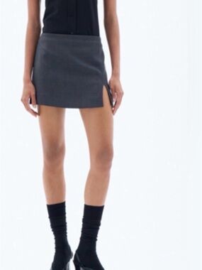 Minimal Charcoal Mini Skirt with Side Slit